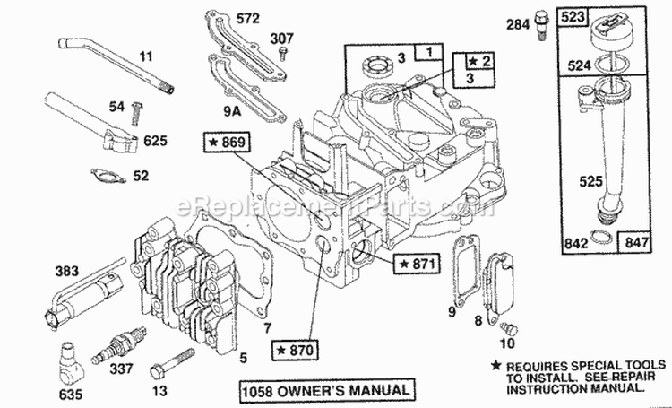 CylinderCyl HeadOil Fill Diagram and Parts List for 121802-0444-01  Briggs and Stratton Engine